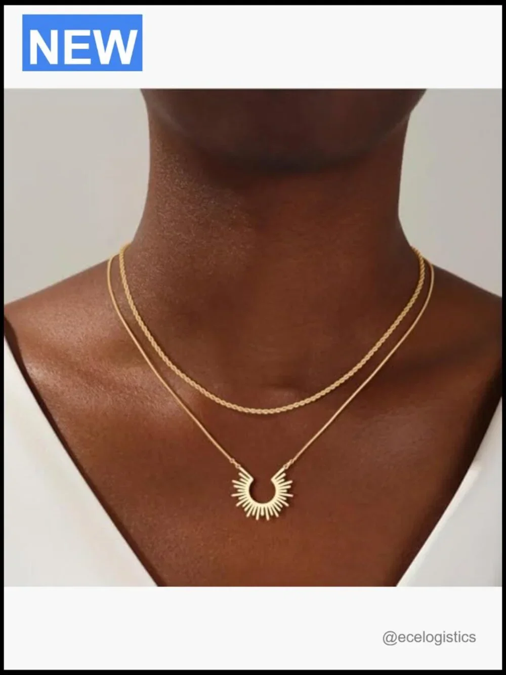 Layered Pendant Necklace Set 14k Gold Plated Dainty Cubic Zirconia Non Tarnish